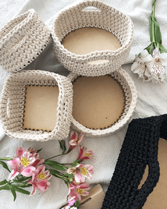 Taller Virtual + Combo materiales cesto con base de madera en crochet - comprar online