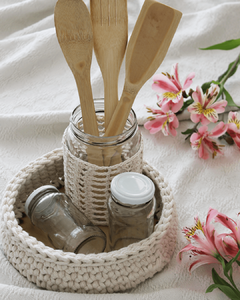 Taller Virtual + Combo materiales cesto con base de madera en crochet - Handmade Cordoba