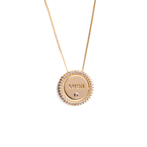 Colar Mandala Amor com Zircônias Banho de Ouro 18k