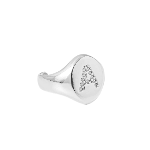 Anel Dedinho Regulável Letra Cravejada Banho de Ródio - comprar online