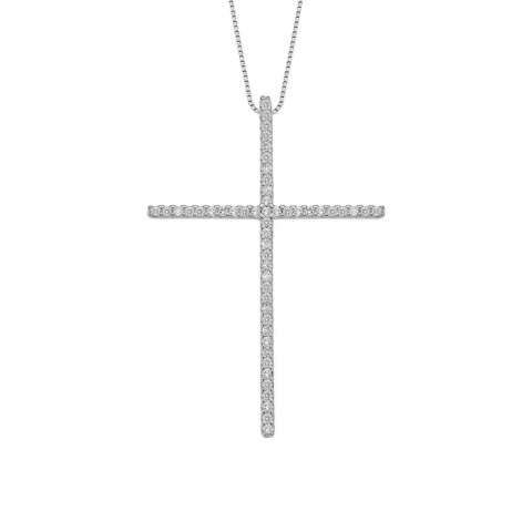 Colar Cruz Grande Cravejada Banho de Ródio - comprar online