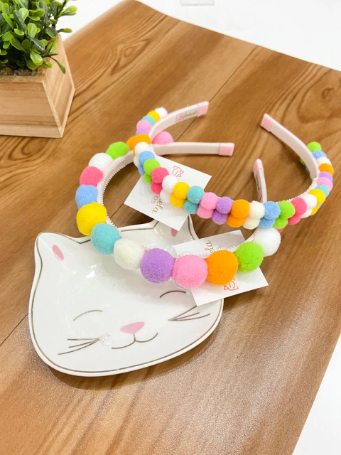 TIARA POMPOM COLORIDOS