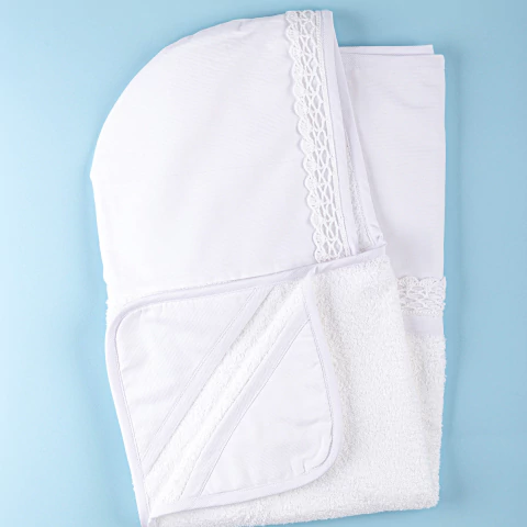 Toallón XL con Capucha & Puntilla de Crochet Tanti ~ BLANCO - comprar online
