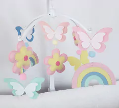 Móbile Musical Giratório Borboletas, Borboleta Rosa, Menina, Berço