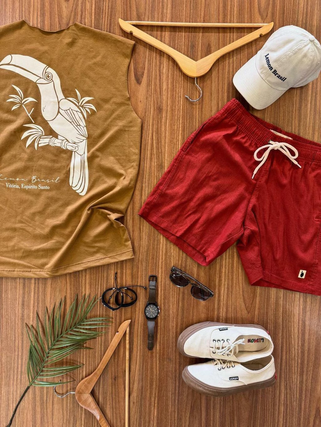 Short linho com elastano Vermelho