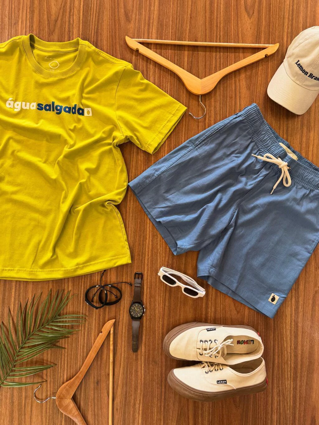 Short linho com elastano Azul Nevoeiro