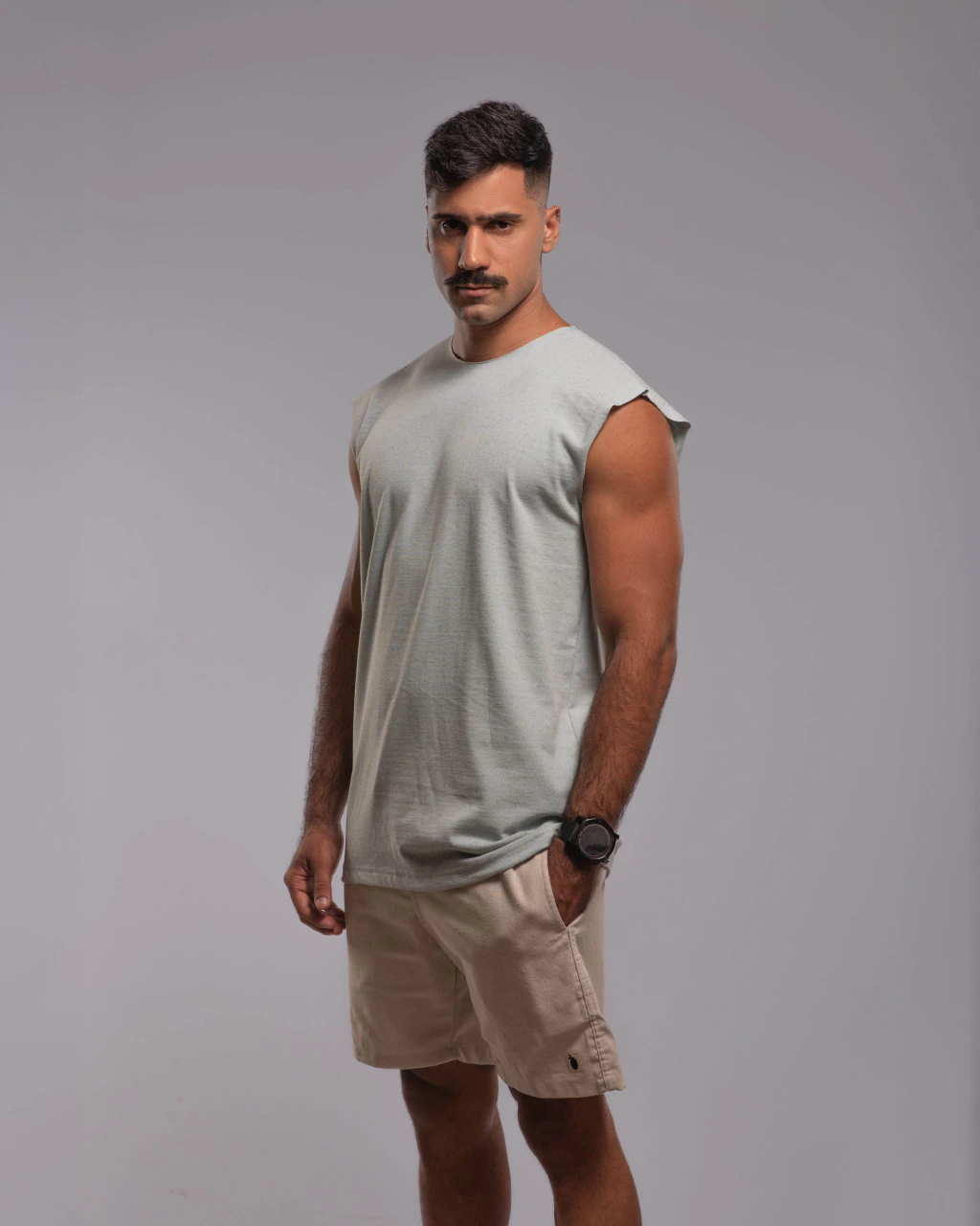 Regata machão Lemon Fibras Naturais azul com linho