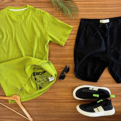 T-shirt verde canelada coleção Fibras Naturais Lemon Brasil