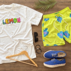 Beach Short Lemon verde flor azul