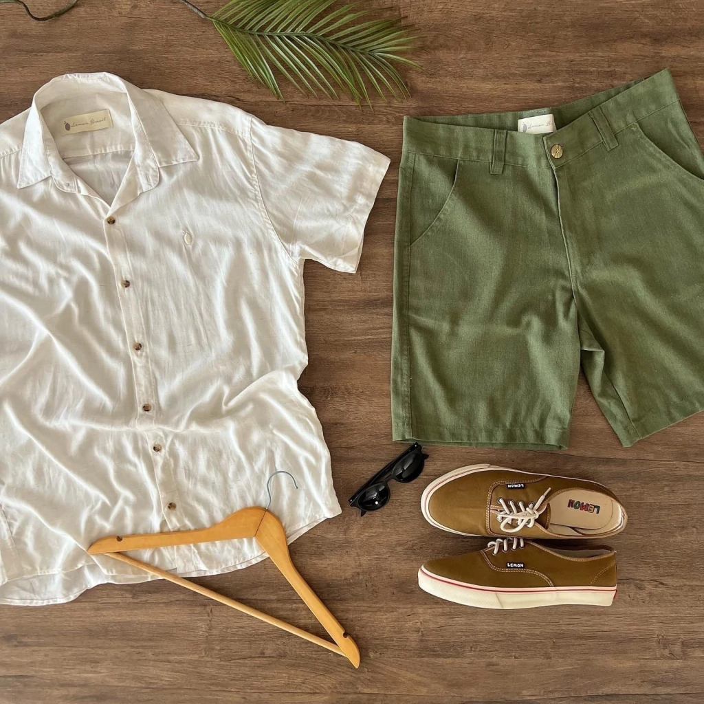 camisa linho manga curta Lemon Off White