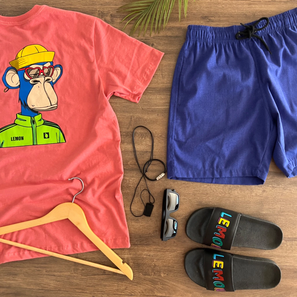 Short linho Lemon azul royal