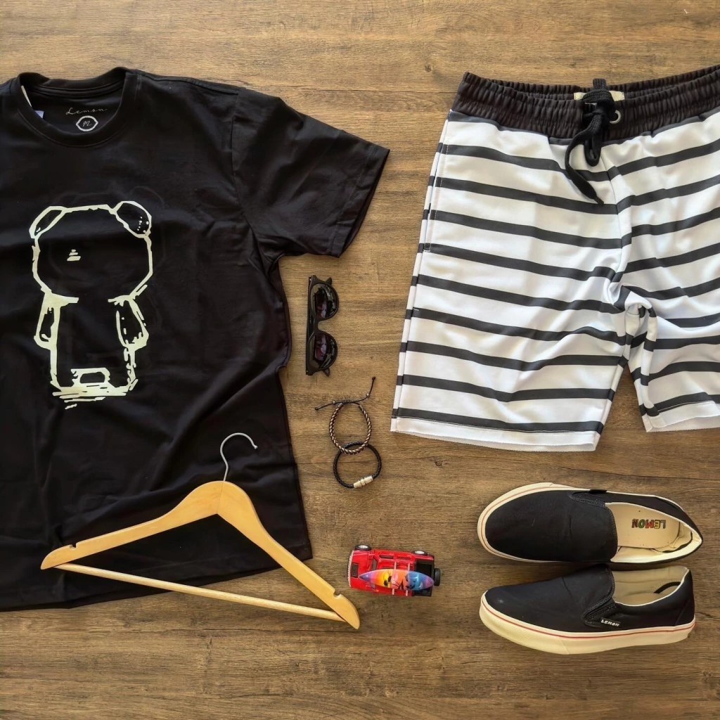 Bermuda de moletom listra fina preta