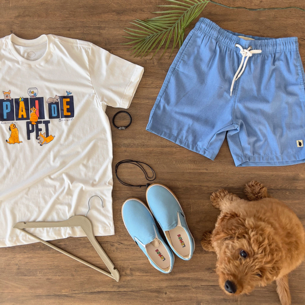 Short linho Lemon azul Mediterrâneo