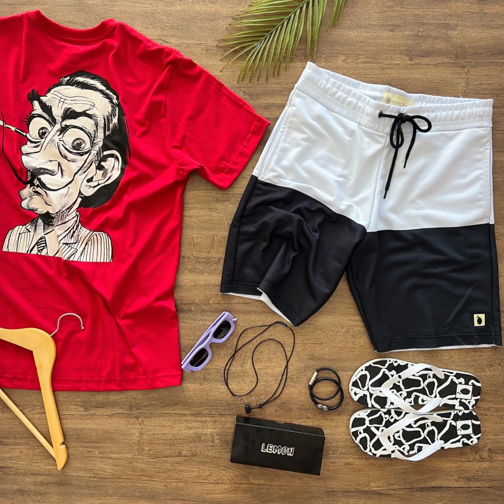 Bermuda de moletom preta e branca