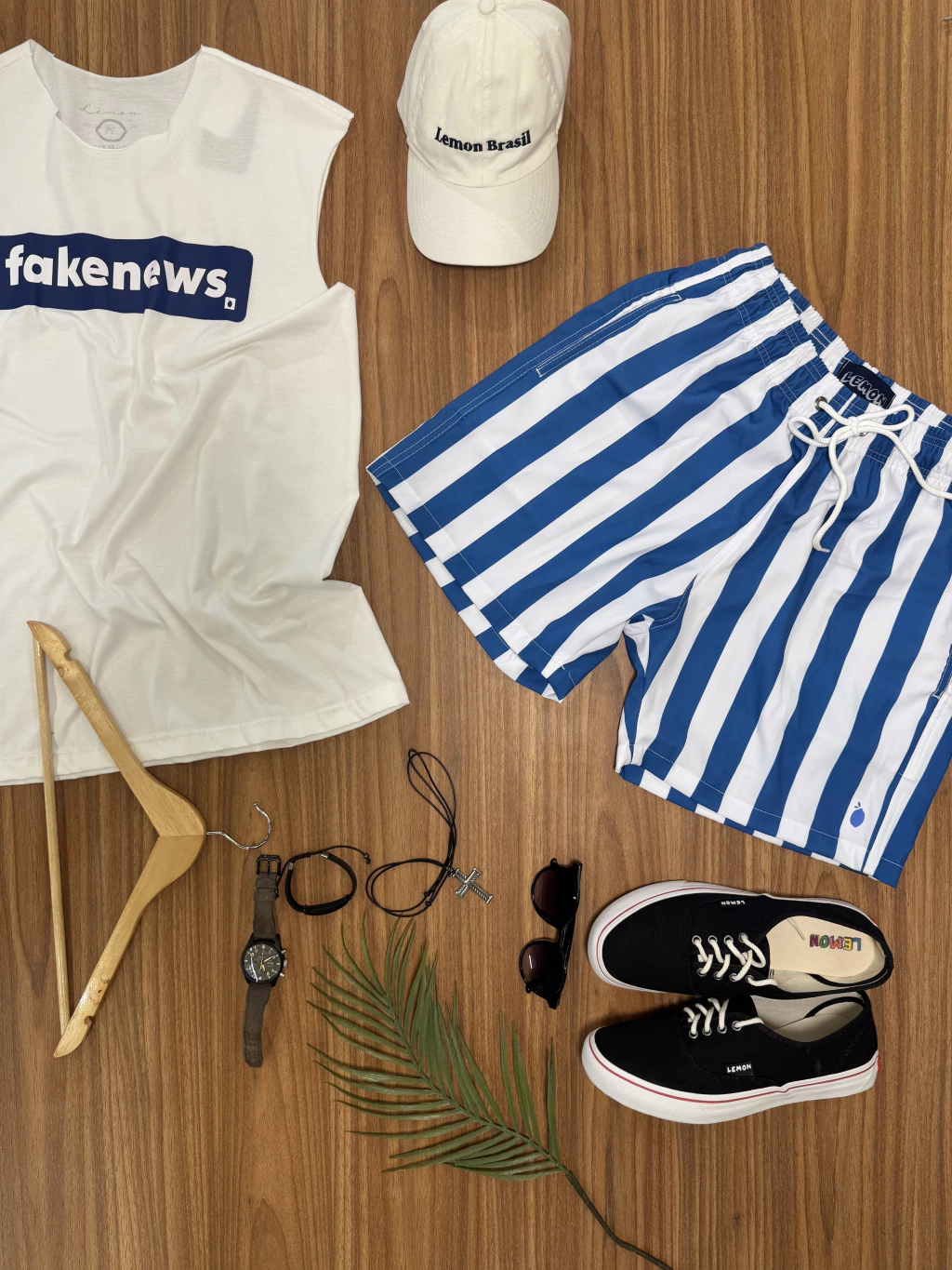 Beach Short Lemon listra vertical azul