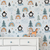 Papel de Parede Infantil Escandinavo de Floresta com Penguins e Arco-Íris