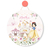 Porta maternidade decorativo com a Princesa Branca de Neve em frente a um castelo, adornado com flores e um carrinho