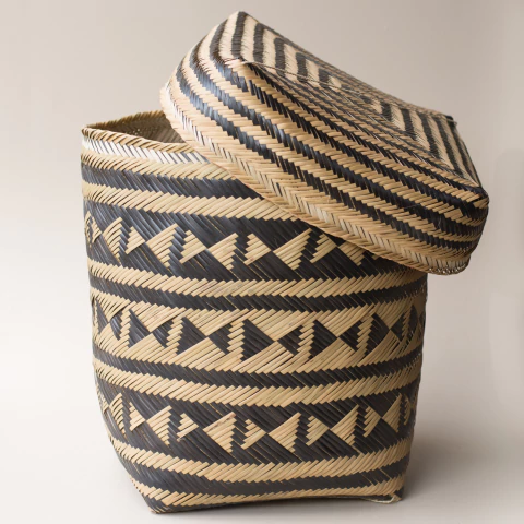 Cesto Indígena Pacará com Tampa em Fibra Natural de Arumã - Etnia Tikuna