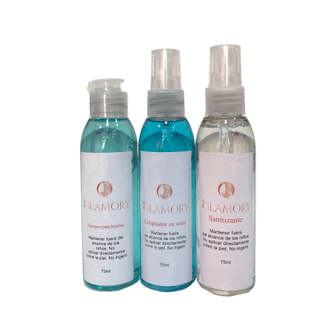 Pack Limpiador Liquido Brochas Shampoo Y Sanitizante 75ml Glamory