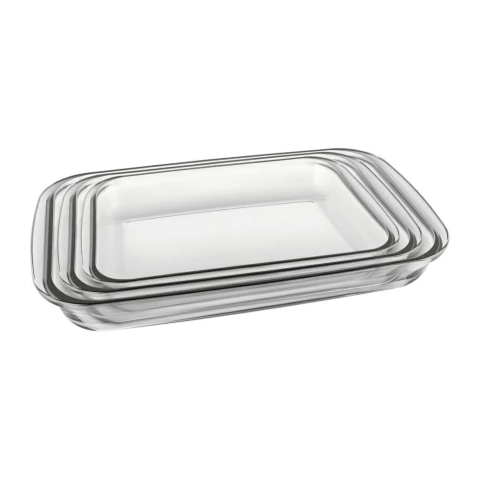 Conjunto Assadeiras Retangular de Vidro 3 pçs Nadir