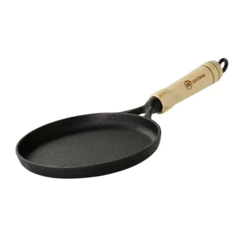 Frigideira de Ferro Redonda Cabo Madeira 18 cm Santana