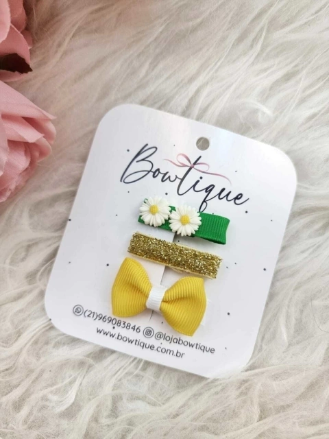 Trio mini presilha margaridas