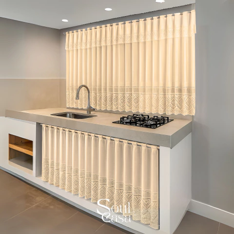 Cortina para Cozinha Palha Renda Tulipa Com Bando de 40cm, Largura 2,20m e Altura 1,20m. - comprar online