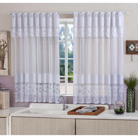 Cortina para Cozinha Renda Tulipa Branca 1,30m x 2,60m com Bando | Decoração Elegante - comprar online