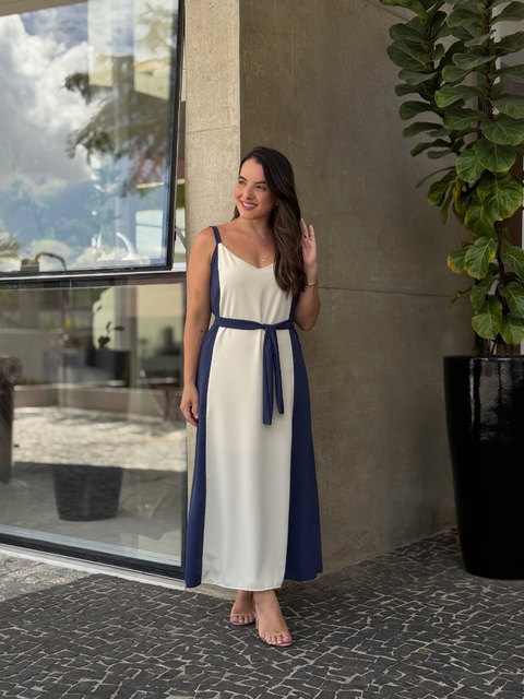 Vestido Laura - Azul Marinho/Baunilha - comprar online