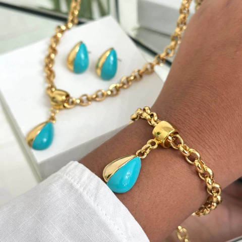 Conjunto Gota Azul Ouro - comprar online