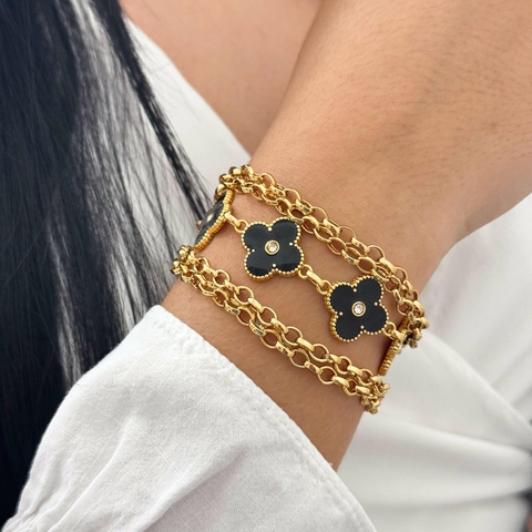 Pulseira 5 Voltas Trevo Preto