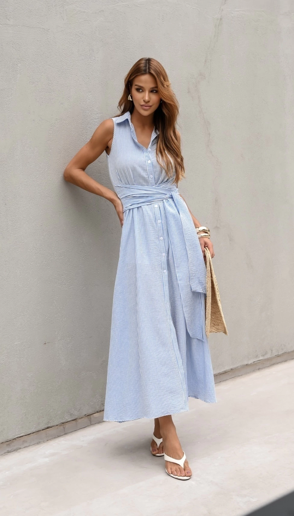 VESTIDO CHEMISE COM FAIXA AZUL