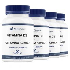 Vitamina D3 10.000 UI + Vitamina K2MK7 200MCG - 60 Cápsulas - All Fórmulas Farmácia de Manipulação