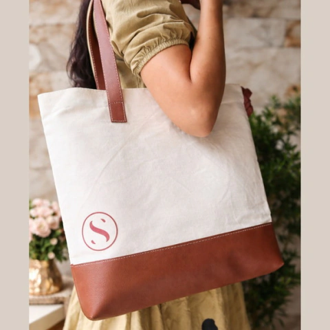 50 Ecobag Personalizada Algodão Cru e Couro