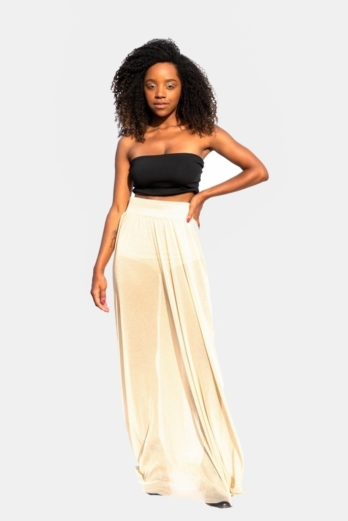 Saia tule lurex transparente dourada