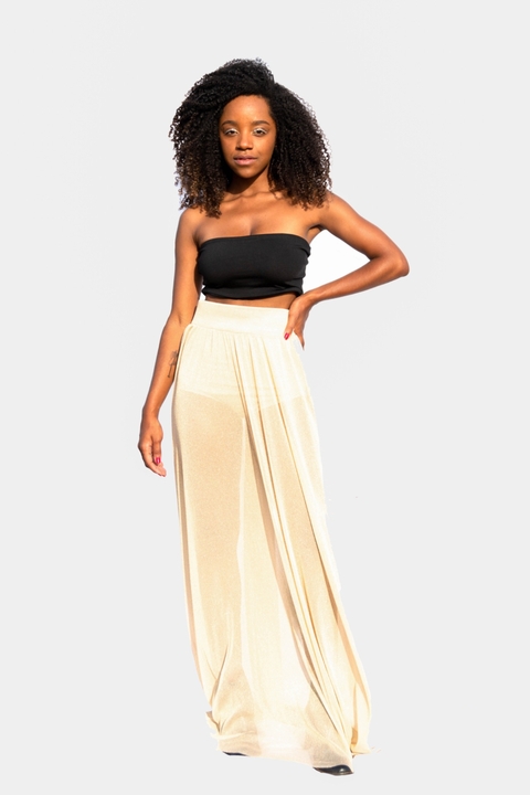 Saia transparente dourada com elástico no cós