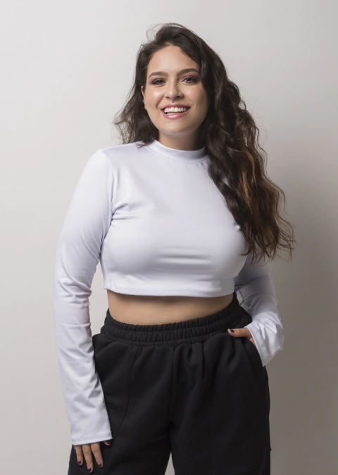 Cropped gola alta manga longa branco