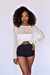 Cropped transparente manga comprida tule off white branco