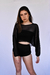 Cropped transparente manga comprida tule preto