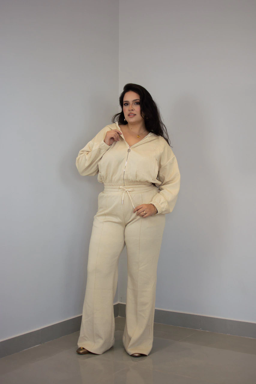 Calça com elástico bege