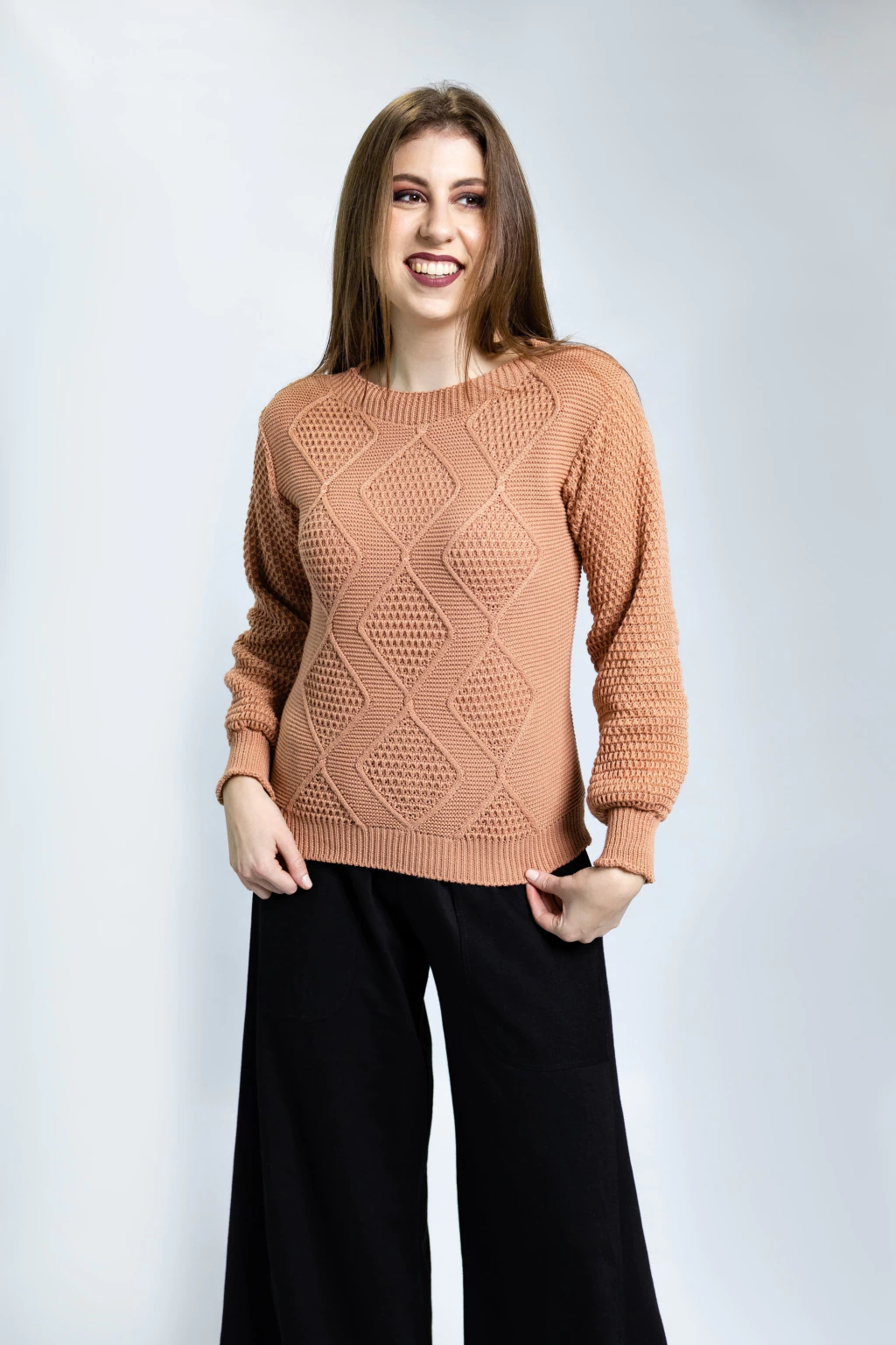 Blusa tricot losango nude