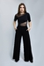 Body feminino preto com detalhes em transparência e manga curta