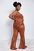 calça flare arrastão na cor ferrugem com elástico na cintura