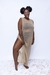Vestido transparente dourado com abertura lateral 
