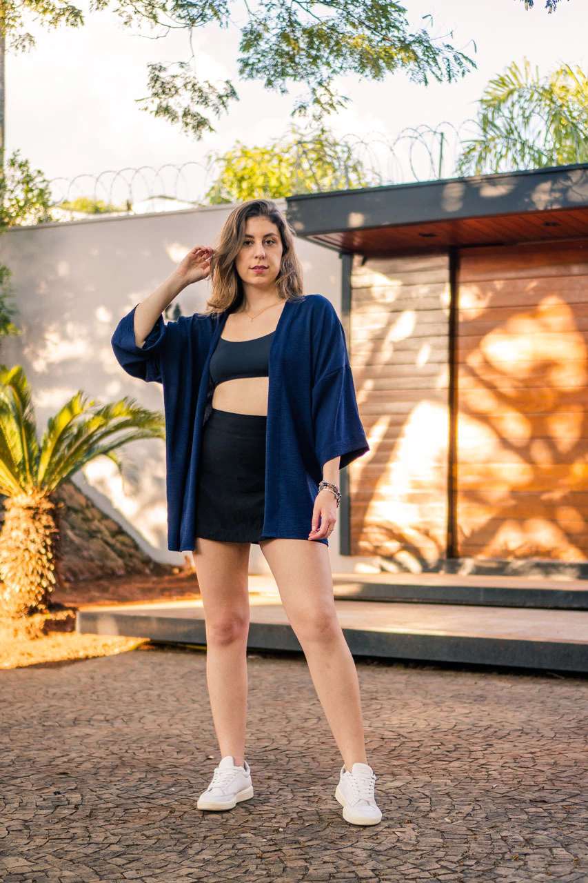 Kimono liso azul marinho