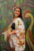 kimono unissex estampado com flores alaranjadas