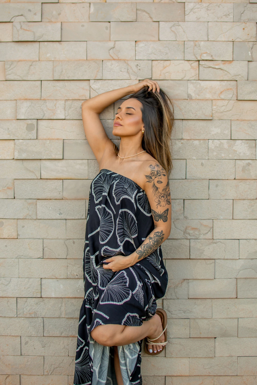 Saia longa estampada preta e branca