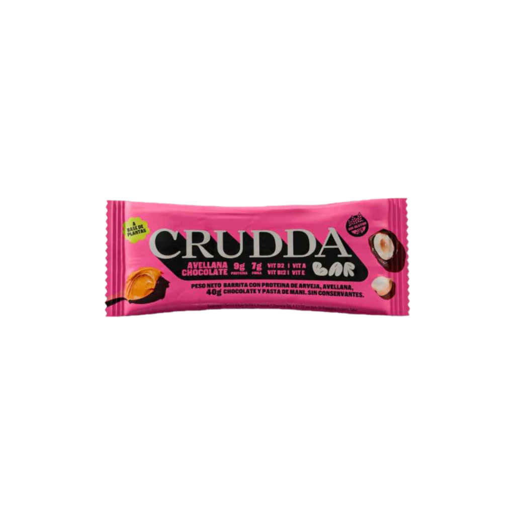 Barrita CRUDDA Avellana Chocolate x40gr Sin Gluten |Unidad o Caja x10u.|