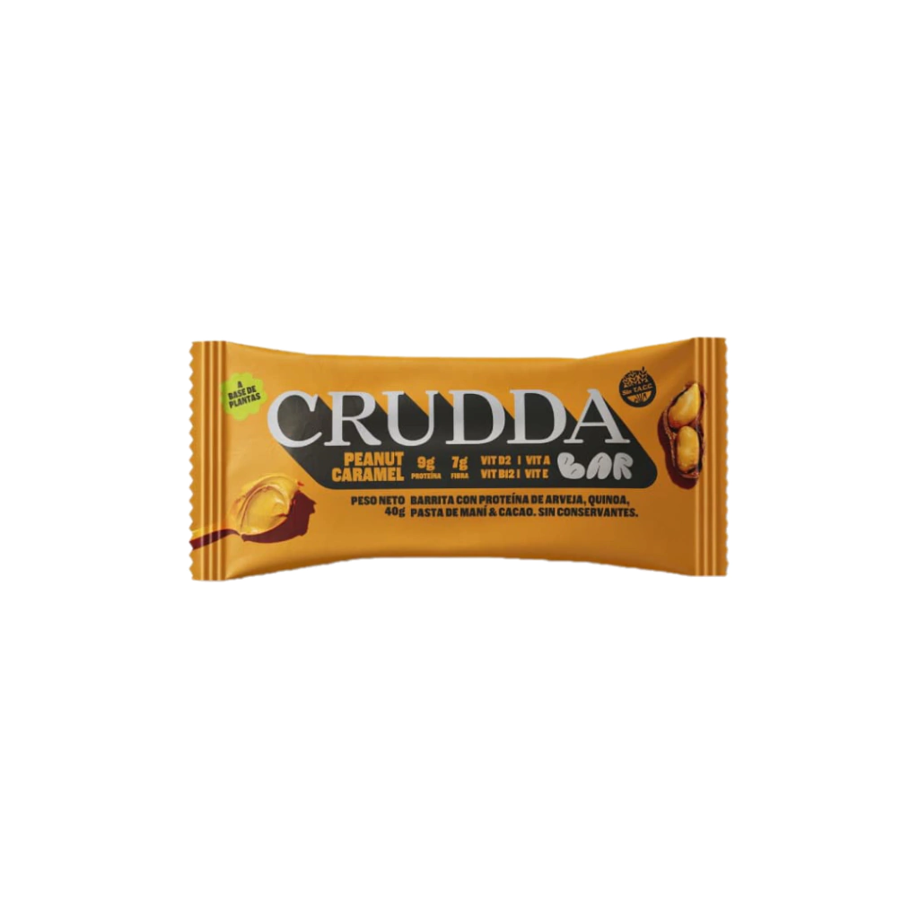 Barrita CRUDDA Peanut Caramel x40gr Sin Gluten |Unidad o Caja x10u.|