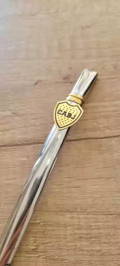 BOMBILLA CHATA DE ACERO CON APLIQUE DE BRONCE - comprar online